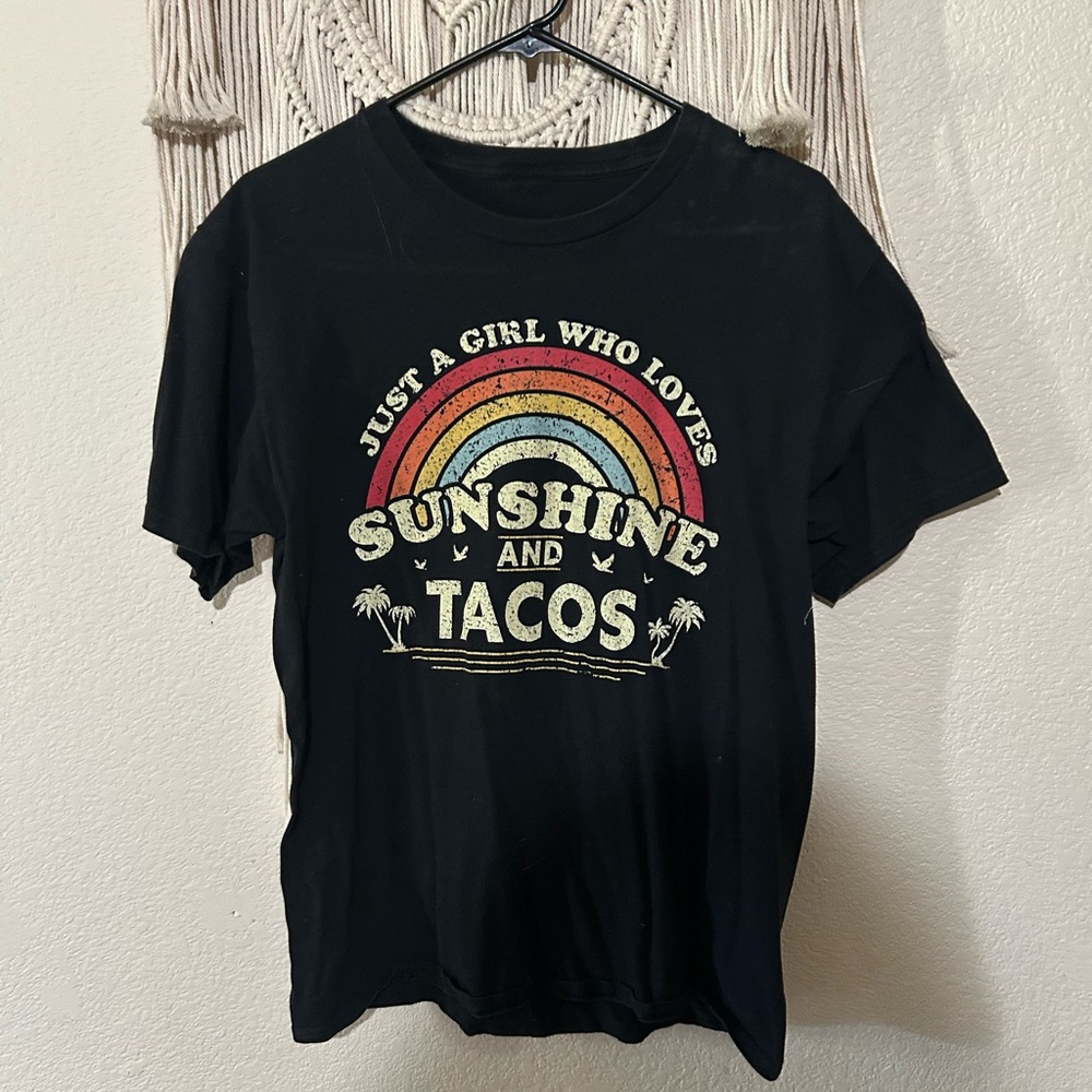 Black Graphic Tee with Rainbow Print